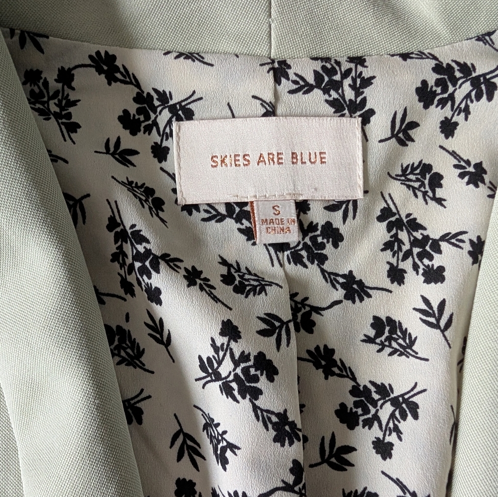 Sage Green Open Front Scuba Blazer Floral Lining Office Casual Feminine Sz S image 8